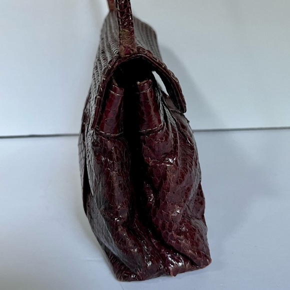 VTG Snakeskin Shoulder Bag Purse Clutch Cordovan Snake - Picture 7 of 10